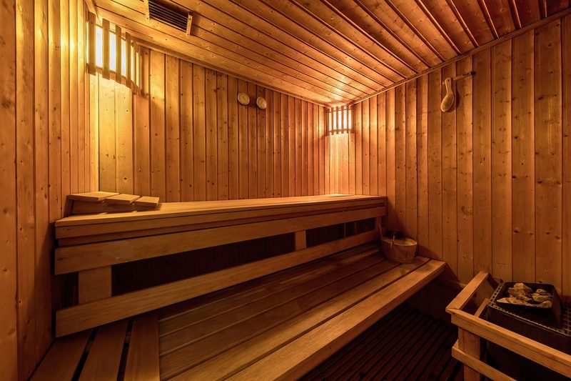 A wooden spa sauna